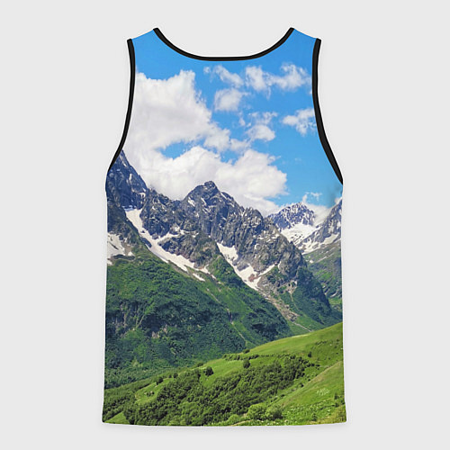 Мужская майка без рукавов Домбай - горный пейзаж на Северном Кавказе / 3D-Черный – фото 2