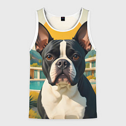 Майка-безрукавка мужская Бульдог и лето, цвет: 3D-белый