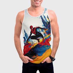 Майка-безрукавка мужская Человек - паук и пролитая краска, цвет: 3D-белый — фото 2