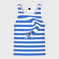 Майка-безрукавка мужская Лодка плывет по тельняшке, цвет: 3D-белый