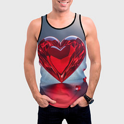 Майка-безрукавка мужская Хрустальное красное сердце на сером фоне с боке, цвет: 3D-черный — фото 2