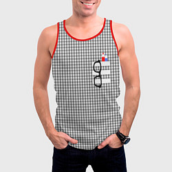 Майка-безрукавка мужская Черные очки висят на кармане, цвет: 3D-красный — фото 2