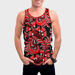 Майка-безрукавка мужская Хохлома - красная роспись, цвет: 3D-красный — фото 2