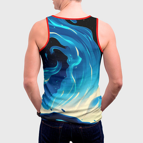 Мужская майка без рукавов Бело-синее пламя из абстрактных красок / 3D-Красный – фото 4