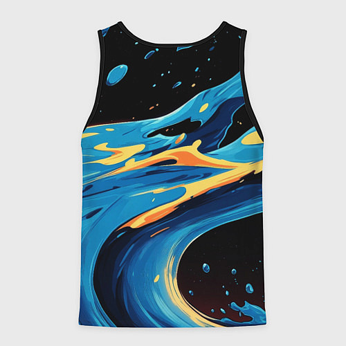 Мужская майка без рукавов Синяя волна из красок / 3D-Черный – фото 2