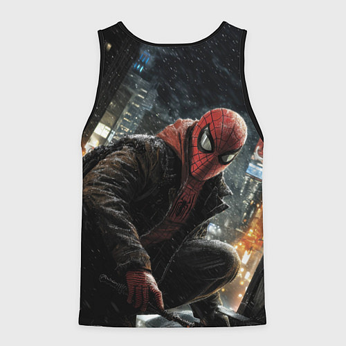 Мужская майка без рукавов Человек-паук и поздняя ночь / 3D-Черный – фото 2