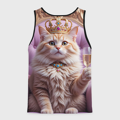 Мужская майка без рукавов Кот с короной и шампанским / 3D-Черный – фото 2