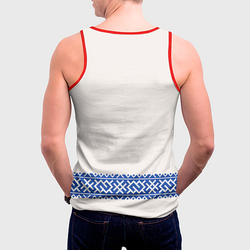 Мужская майка без рукавов Славянская вышиванка - узор обережник / 3D-Красный – фото 4