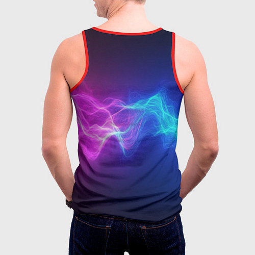 Мужская майка без рукавов Звуковая волна неоновый узор / 3D-Красный – фото 4