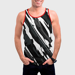 Майка-безрукавка мужская Разводы белым на черном, цвет: 3D-красный — фото 2