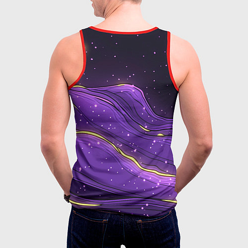 Мужская майка без рукавов Фиолетовая текстура с золотыми звездочками / 3D-Красный – фото 4