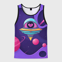 Майка-безрукавка мужская Летающая тарелка с сердцем, цвет: 3D-черный