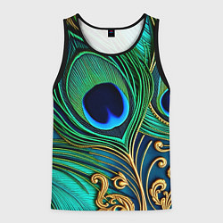 Майка-безрукавка мужская Зеленые перья павлина, цвет: 3D-черный