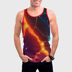 Майка-безрукавка мужская Сине-оранжевые молнии текстура, цвет: 3D-красный — фото 2