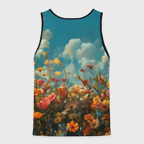 Мужская майка без рукавов Лисица в цветочном поле / 3D-Черный – фото 2