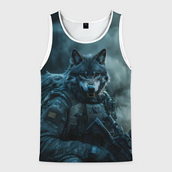 Майка-безрукавка мужская Волк солдат, цвет: 3D-белый