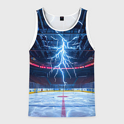 Майка-безрукавка мужская Удар молнии в хоккейную площадку, цвет: 3D-белый