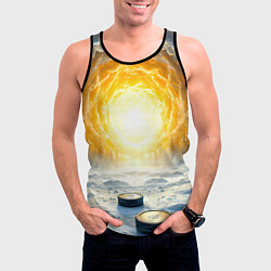 Майка-безрукавка мужская Шайбы в лесу, цвет: 3D-черный — фото 2