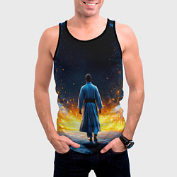 Майка-безрукавка мужская Айкидоист в огне и синий дым, цвет: 3D-черный — фото 2