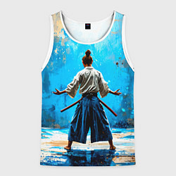 Майка-безрукавка мужская Боец айкидо на синем, цвет: 3D-белый