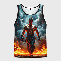 Майка-безрукавка мужская Крав-мага боец в огне, цвет: 3D-черный