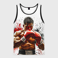 Майка-безрукавка мужская Тайский боксер на белом, цвет: 3D-черный