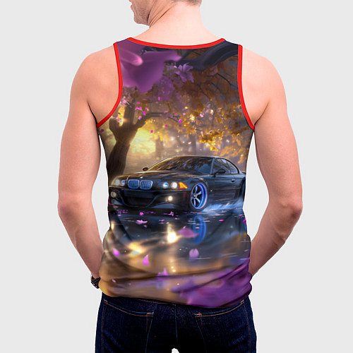 Мужская майка без рукавов БМВ и фиолетовые цветы / 3D-Красный – фото 4
