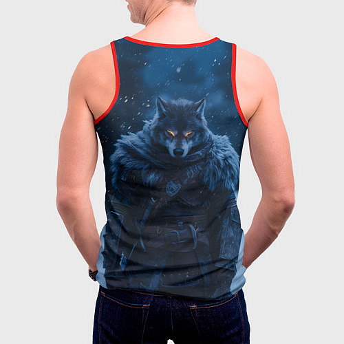 Мужская майка без рукавов Воин волк зимой / 3D-Красный – фото 4