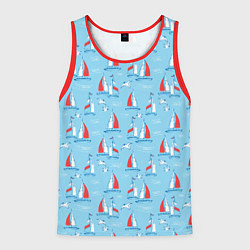 Майка-безрукавка мужская Морской паттерн с парусными лодками и чайками, цвет: 3D-красный