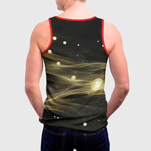 Мужская майка без рукавов Золотистый свет на черной текстуре / 3D-Красный – фото 4