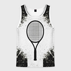 Майка-безрукавка мужская Теннисная ракетка в черно-белом, цвет: 3D-белый