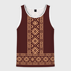 Мужская майка без рукавов Золотой узор на бордовом - вышиванка рубаха