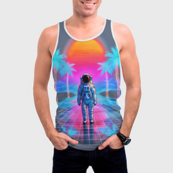 Майка-безрукавка мужская Пальмы в космосе - вапорвейв космонавт, цвет: 3D-белый — фото 2