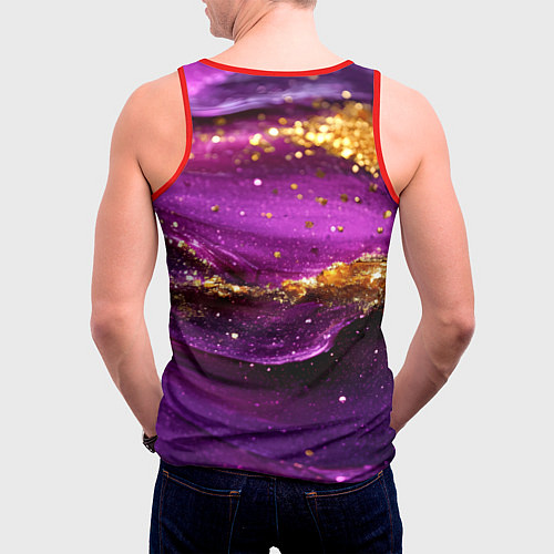 Мужская майка без рукавов Золотистая фиолетовая текстура / 3D-Красный – фото 4