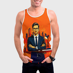 Майка-безрукавка мужская Аналитик на оранжевом, цвет: 3D-белый — фото 2
