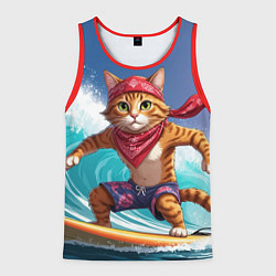 Майка-безрукавка мужская Кот на волне, цвет: 3D-красный