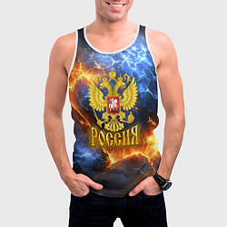 Майка-безрукавка мужская Россия герб и огонь, цвет: 3D-белый — фото 2