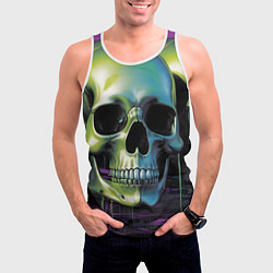 Майка-безрукавка мужская Черепа отливающие неоном, цвет: 3D-белый — фото 2