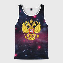 Майка-безрукавка мужская Герб России и фиолетовое свечение, цвет: 3D-белый