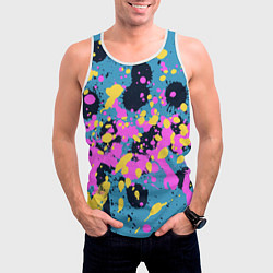 Майка-безрукавка мужская Брызги краски розовой желтой и темно синей, цвет: 3D-белый — фото 2