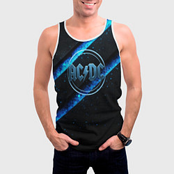 Майка-безрукавка мужская ACDC черно-синяя текстура, цвет: 3D-белый — фото 2
