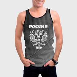 Майка-безрукавка мужская Россия герб тёмно-серый текстурный с полосой, цвет: 3D-черный — фото 2