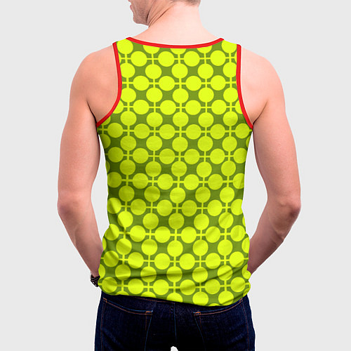 Мужская майка без рукавов Желто зеленый неоновый узор ретро в горох / 3D-Красный – фото 4