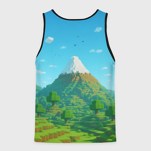 Мужская майка без рукавов Пейзаж Minecraft с горой со снежной шапкой / 3D-Черный – фото 2