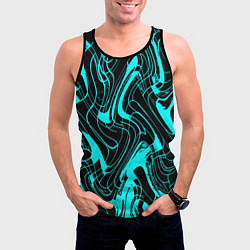 Майка-безрукавка мужская Чёрно-голубой абстрактные линии, цвет: 3D-черный — фото 2