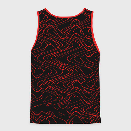 Мужская майка без рукавов Чёрный с красными волнистыми линиями абстракция / 3D-Красный – фото 2