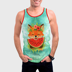 Майка-безрукавка мужская Веселая лисичка ест арбуз, цвет: 3D-красный — фото 2