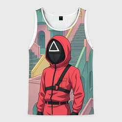 Майка-безрукавка мужская Игра в кальмара - страж в аниме стиле, цвет: 3D-белый