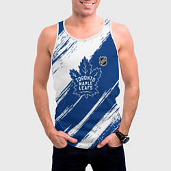 Майка-безрукавка мужская Торонто Мейпл Лифс - брызги синей краски, цвет: 3D-белый — фото 2