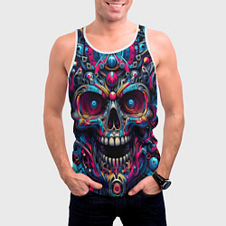 Майка-безрукавка мужская Colorful cyber skull - pattern, цвет: 3D-белый — фото 2